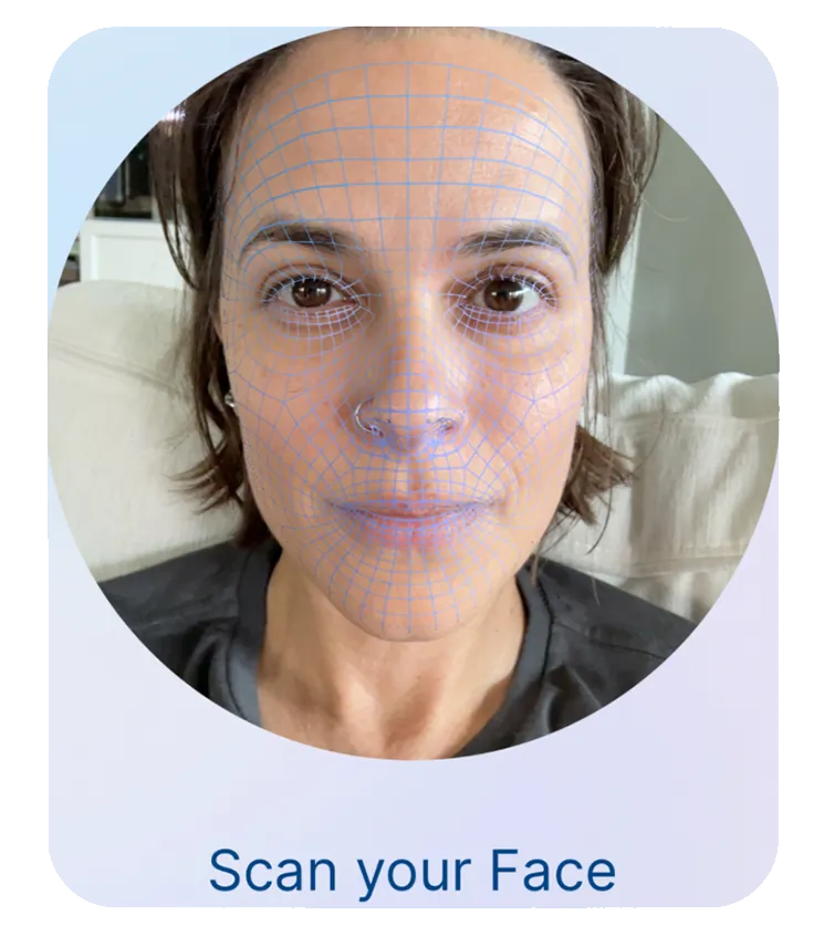 The SONU app's facial-scan grid mapping a user's face to calculate personalized resonant frequencies